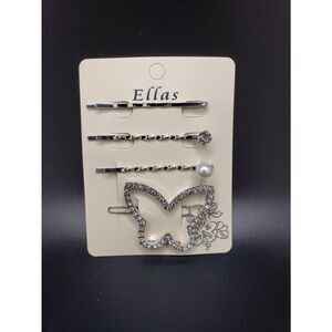 Silver rhinestone Butterfly pearl bobby pins
